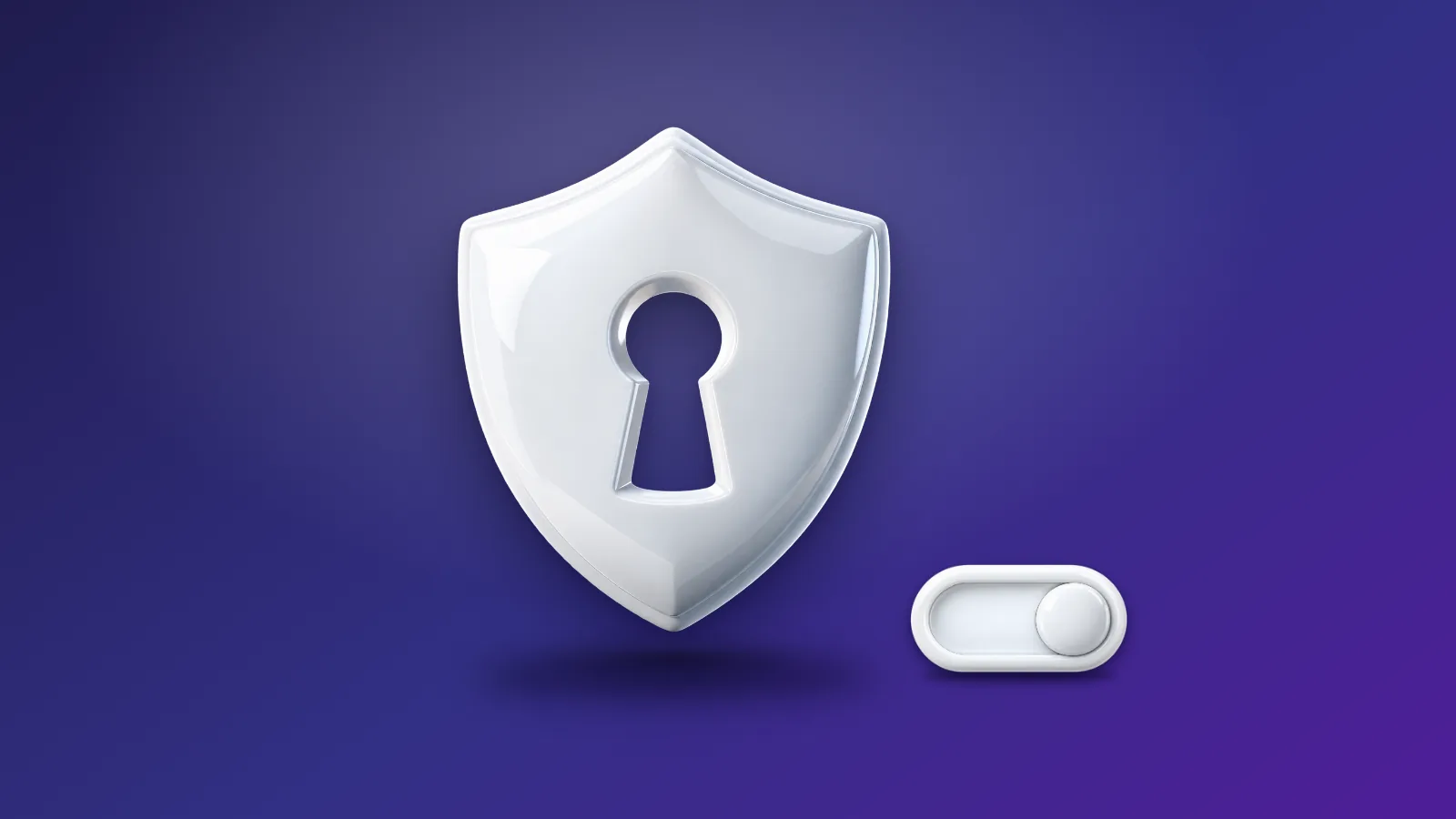 A white ceramic shield with a keyhole, beside a toggle switch in the on position.